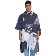 Space Cat Illustration Pattern Astronaut Men s Hooded Rain Ponchos by Wav3s