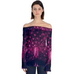 Peacock Pink Black Feather Abstract Off Shoulder Long Sleeve Top by Wav3s