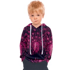 Peacock Pink Black Feather Abstract Kids  Overhead Hoodie by Wav3s