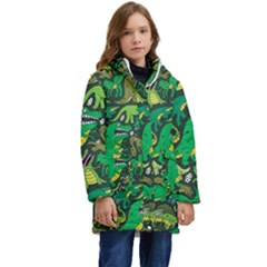 Dino Kawaii Kids  Hooded Longline Puffer Jacket by Wav3s