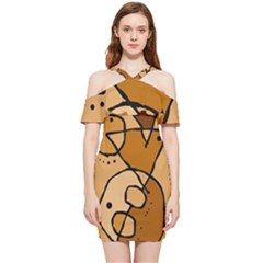Mazipoodles In The Frame - Brown Shoulder Frill Bodycon Summer Dress by Mazipoodles