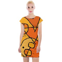 Mazipoodles In The Frame - Orange Cap Sleeve Bodycon Dress by Mazipoodles