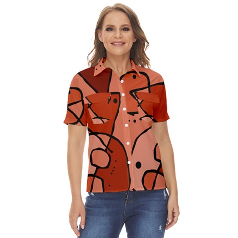 Mazipoodles In The Frame - Reds Women s Short Sleeve Double Pocket Shirt by Mazipoodles