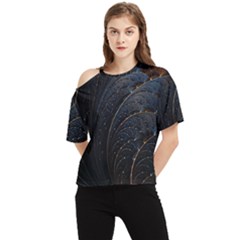 Abstract Dark Shine Structure Fractal Golden One Shoulder Cut Out Tee by Vaneshop