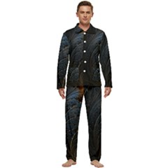 Abstract Dark Shine Structure Fractal Golden Men s Long Sleeve Velvet Pocket Pajamas Set by Vaneshop