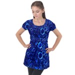 Blue Bubbles Abstract Puff Sleeve Tunic Top