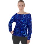 Blue Bubbles Abstract Off Shoulder Long Sleeve Velour Top