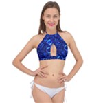 Blue Bubbles Abstract Cross Front Halter Bikini Top