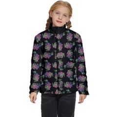 Midnight Noir Garden Chic Pattern Kids  Puffer Bubble Jacket Coat by dflcprintsclothing