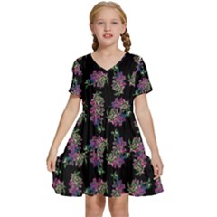Midnight Noir Garden Chic Pattern Kids  Short Sleeve Tiered Mini Dress by dflcprintsclothing