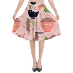 Doodle Yakisoba Seamless Pattern Background Cartoon Japanese Street Food Flared Midi Skirt by Grandong