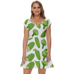 Vegetable Pattern With Composition Broccoli Short Sleeve Tiered Mini Dress by Grandong