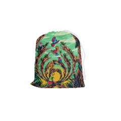 Monkey Tiger Bird Parrot Forest Jungle Style Drawstring Pouch (small) by Grandong