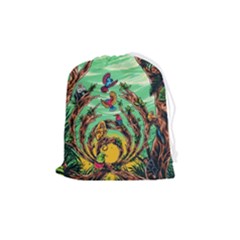 Monkey Tiger Bird Parrot Forest Jungle Style Drawstring Pouch (medium) by Grandong