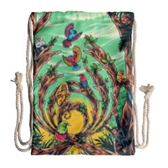 Monkey Tiger Bird Parrot Forest Jungle Style Drawstring Bag (large) by Grandong