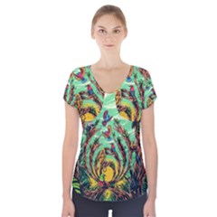 Monkey Tiger Bird Parrot Forest Jungle Style Short Sleeve Front Detail Top by Grandong