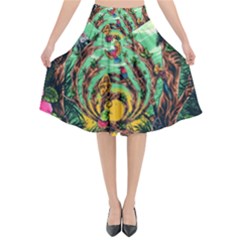Monkey Tiger Bird Parrot Forest Jungle Style Flared Midi Skirt by Grandong