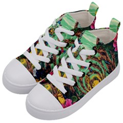 Monkey Tiger Bird Parrot Forest Jungle Style Kids  Mid-top Canvas Sneakers by Grandong