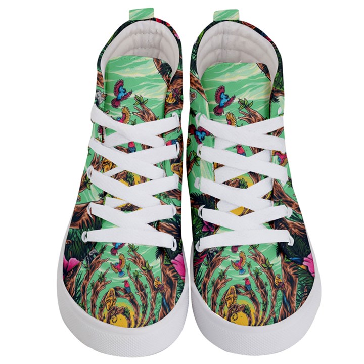 Monkey Tiger Bird Parrot Forest Jungle Style Kids  Hi-Top Skate Sneakers