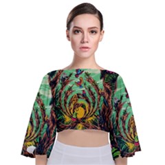 Monkey Tiger Bird Parrot Forest Jungle Style Tie Back Butterfly Sleeve Chiffon Top by Grandong