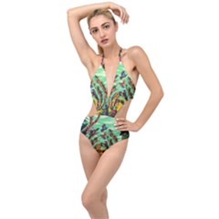 Monkey Tiger Bird Parrot Forest Jungle Style Plunging Cut Out Swimsuit by Grandong