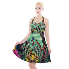 Monkey Tiger Bird Parrot Forest Jungle Style Halter Party Swing Dress  by Grandong