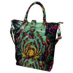 Monkey Tiger Bird Parrot Forest Jungle Style Buckle Top Tote Bag by Grandong