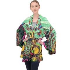 Monkey Tiger Bird Parrot Forest Jungle Style Long Sleeve Velvet Kimono  by Grandong
