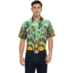 Monkey Tiger Bird Parrot Forest Jungle Style Men s Short Sleeve Pocket Shirt  by Grandong