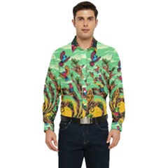 Monkey Tiger Bird Parrot Forest Jungle Style Men s Long Sleeve Pocket Shirt  by Grandong