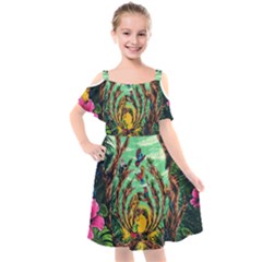 Monkey Tiger Bird Parrot Forest Jungle Style Kids  Cut Out Shoulders Chiffon Dress by Grandong