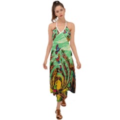 Monkey Tiger Bird Parrot Forest Jungle Style Halter Tie Back Dress  by Grandong
