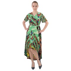 Monkey Tiger Bird Parrot Forest Jungle Style Front Wrap High Low Dress by Grandong