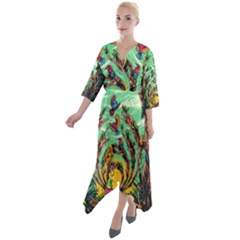 Monkey Tiger Bird Parrot Forest Jungle Style Quarter Sleeve Wrap Front Maxi Dress by Grandong