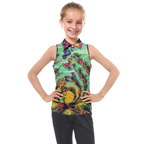 Monkey Tiger Bird Parrot Forest Jungle Style Kids  Sleeveless Polo Tee by Grandong
