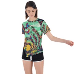 Monkey Tiger Bird Parrot Forest Jungle Style Asymmetrical Short Sleeve Sports Tee by Grandong