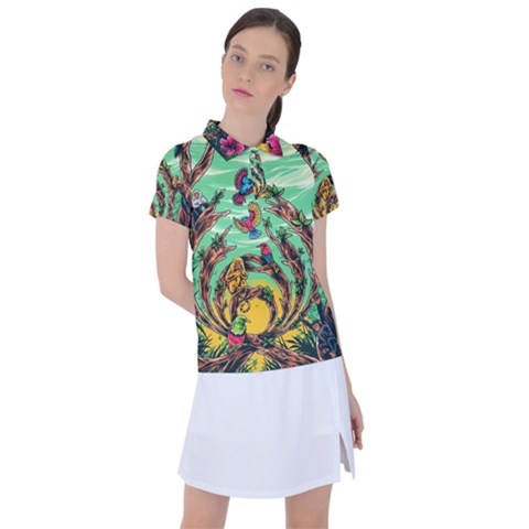 Monkey Tiger Bird Parrot Forest Jungle Style Women s Polo Tee by Grandong