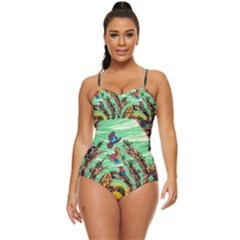 Monkey Tiger Bird Parrot Forest Jungle Style Retro Full Coverage Swimsuit by Grandong