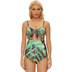 Monkey Tiger Bird Parrot Forest Jungle Style Knot Front One-piece Swimsuit by Grandong