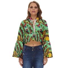 Monkey Tiger Bird Parrot Forest Jungle Style Boho Long Bell Sleeve Top by Grandong