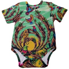 Monkey Tiger Bird Parrot Forest Jungle Style Baby Short Sleeve Bodysuit by Grandong