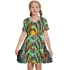 Monkey Tiger Bird Parrot Forest Jungle Style Kids  Short Sleeve Tiered Mini Dress by Grandong
