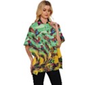 Monkey Tiger Bird Parrot Forest Jungle Style Women s Batwing Button Up Shirt View3