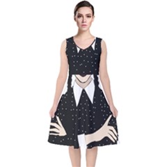 Wednesday Addams V-neck Midi Sleeveless Dress  by Fundigitalart234