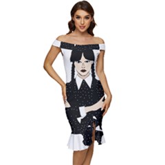 Wednesday Addams Off Shoulder Ruffle Split Hem Bodycon Dress by Fundigitalart234