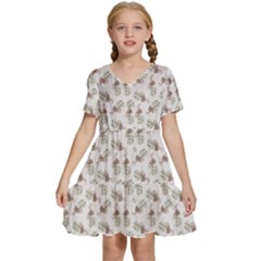 Warm Blossom Harmony Floral Pattern Kids  Short Sleeve Tiered Mini Dress by dflcprintsclothing