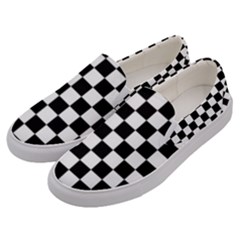 Black White Checker Pattern Checkerboard Men s Canvas Slip Ons by Cowasu