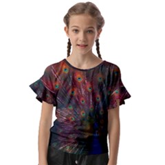 Red Peacock Feather Kids  Cut Out Flutter Sleeves by Cowasu