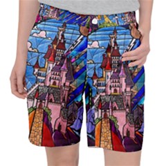 Beauty Stained Glass Castle Building Women s Pocket Shorts by Cowasu