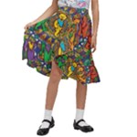 Grateful Dead Pattern Kids  Ruffle Flared Wrap Midi Skirt